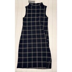 Ann Taylor Navy Windowpane Sleeveless Sweater Dress size small petite